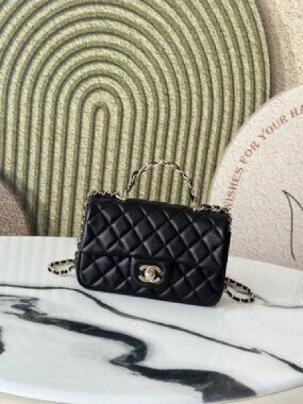 CHANEL Lambskin Mini Flap Gold Ball Crossbody Bag Black